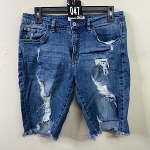 Kenar Light Blue Distressed Denim Shorts